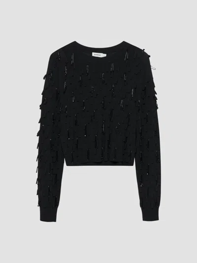 Simkhai Women's Myra Fringe Long-sleeve Sweater In Black