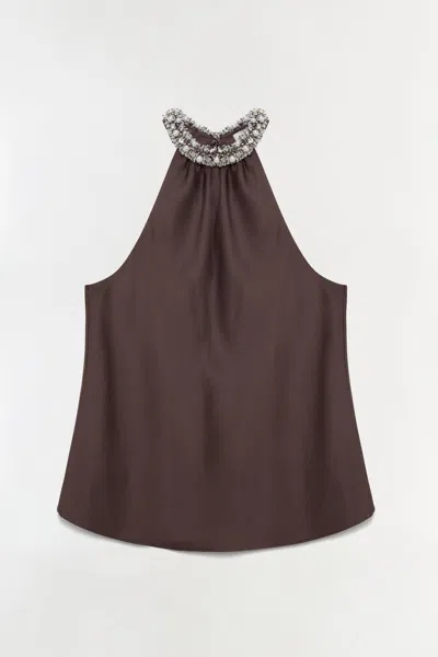 Simkhai Women's Navi Embellished Satin Top In Chocolate In Brown