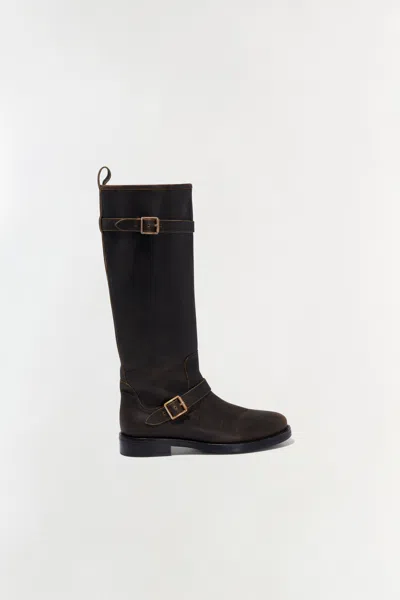 Simkhai Women's Noah Moto Leather Boot In Distressed Chocolate In Black