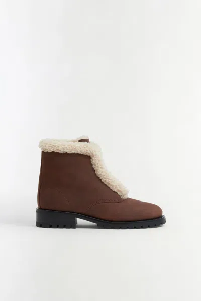 Simkhai Women's Noah Shearling Lug Sole Zip Boot In Cacao Ecru In Brown