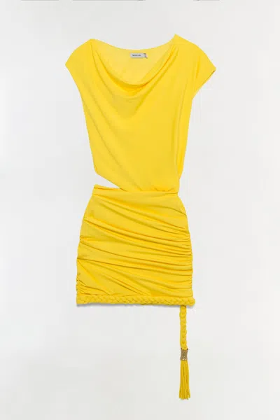 Simkhai Nyla Draped Braided-hem Mini Dress In Yellow