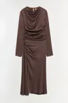 Simkhai Odessa Draped Long-sleeve Midi Dress In Brown