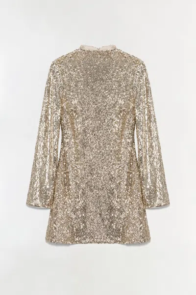Simkhai Women's Opal Sequin Mini Long Sleeve Dress In Gold In Brown