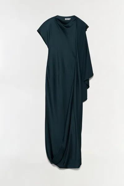 Simkhai Ora Satin Gown In Dark Spruce In Blue