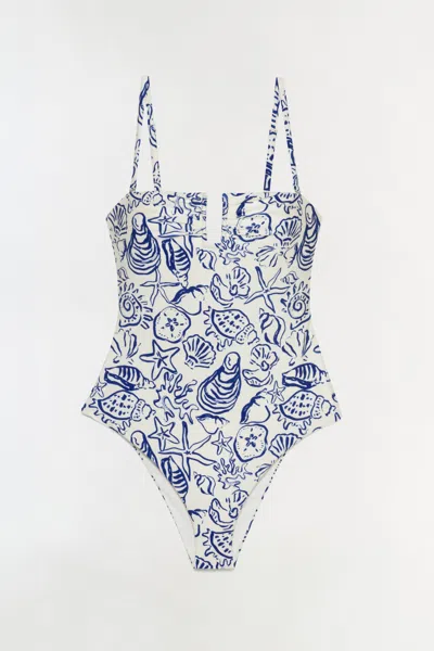 Simkhai Ottilie Seashell-print One-piece Swimsuit In Blue