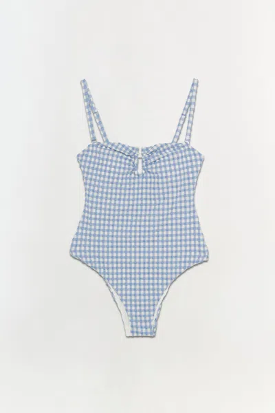 Simkhai Women's Ottilie Strapless Swimsuit In Blue Hydrangea Gingham