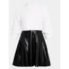 Simkhai Padma Poplin & Faux Leather Combo Mini Shirtdress In Black