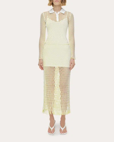Simkhai Women's Petra Openwork Knit Polo Top In Yellow