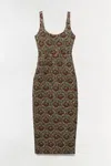 Simkhai Ravenna Gilded Jacquard Midi Dress In Ruby Multi In Animal Print
