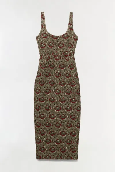 SIMKHAI WOMEN'S RAVENNA GILDED JACQAURD MIDI DRESS IN RUBY MULTI