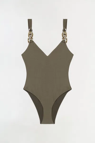 Simkhai Women's Regan Satin One Piece Swimsuit In Fern In Green