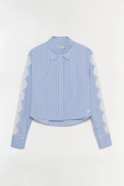 Simkhai Renata Lace-trimmed Cropped Shirt In Blue