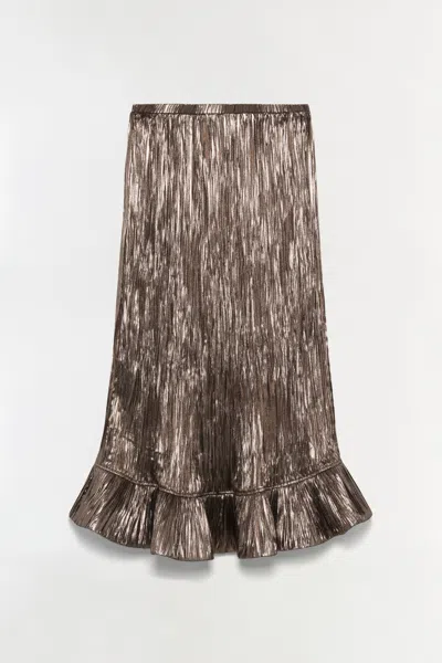 Simkhai Women's Roan Metallic Plisse Midi Skirt In Bronze In Brown