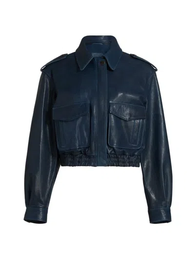 Simkhai Women's Roland Leather Crop Jacket In Brown