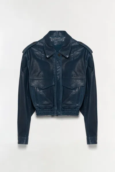 Simkhai Women's Roland Leather Cropped Jacket In Dark Indigo In Blue