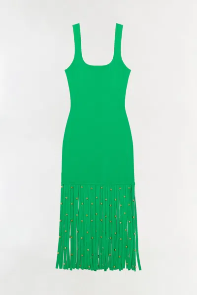 Simkhai Romelia Embellished Fringed Stretch-knit Midi Dress In Black