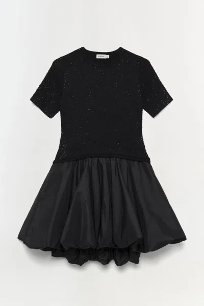 SIMKHAI WOMEN'S RUFFLED SHORT SLEEVE KENZ DRESS IN BLACK