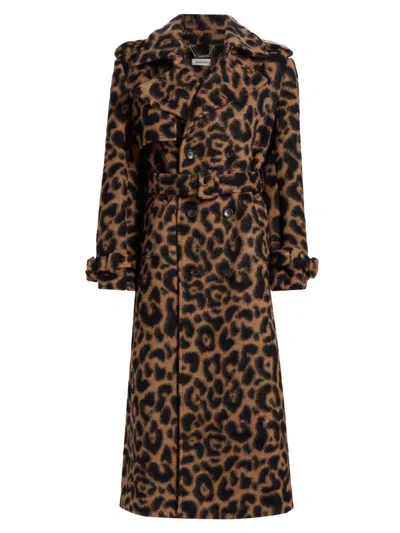 Simkhai Rumi Leopard-print Brushed Wool-blend Trench Coat In Brown