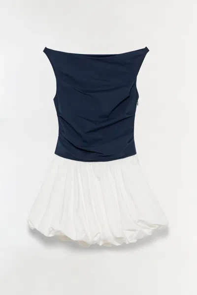 Simkhai Multicolor Salina Mini Dress With Boat Neckline And Bubble Skirt In Cotton Blend Woman In Blue