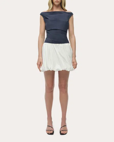 Simkhai Multicolor Salina Mini Dress With Boat Neckline And Bubble Skirt In Cotton Blend Woman In Blue