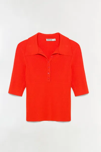 Simkhai Women's Secily Knit Polo Shirt In Lobster In Red