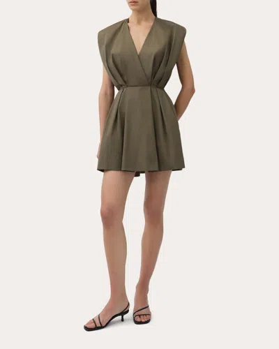 Simkhai Sefi Pleated V-neck Mini Dress In Brown