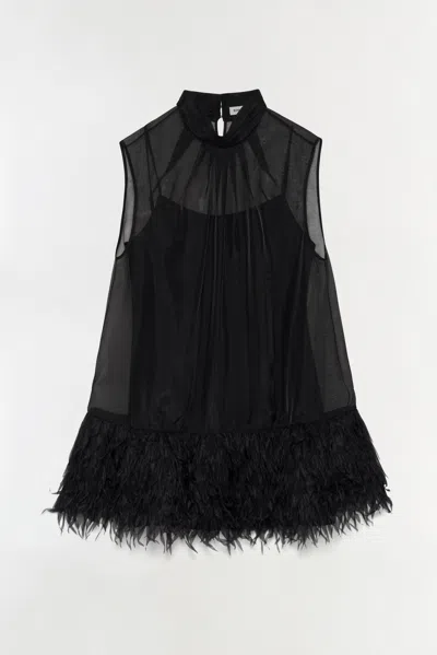 Simkhai Shirya Featherlike Organza Mini Dress In Black