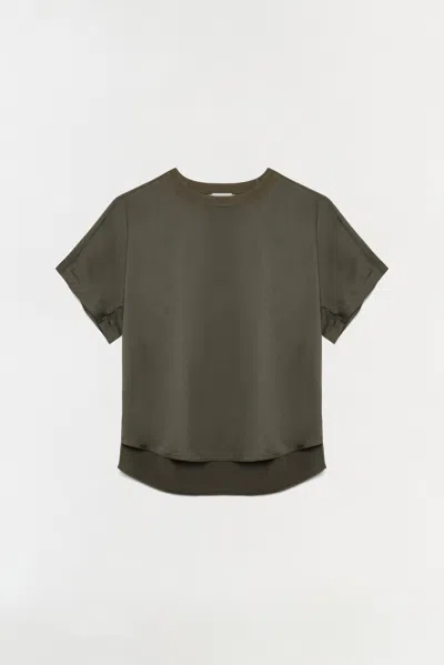 Simkhai Women's Short Sleeve Addy Satin Combo T-shirt In Sea Turtle In Green
