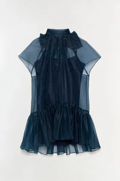 Simkhai Women's Short Sleeve Beaux Organza Dress In Midnight In Blue