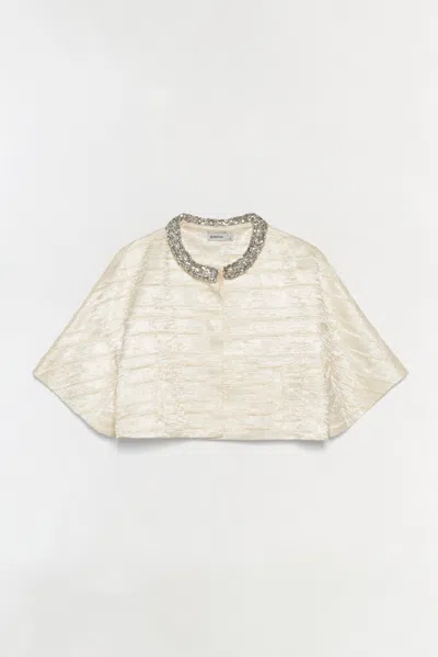 Simkhai Women's Short Sleeve Elvessa Embellished Satin Jacket In Porcelain In White