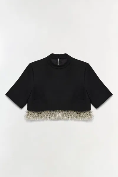 Simkhai Women's Short Sleeve Jalen Embellished Cropped Top In Black