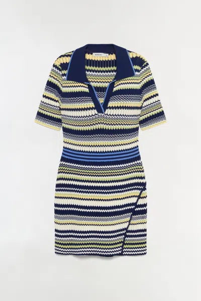 Simkhai Women's Short Sleeve Lira Knit Polo Shirt Mini Dress In Midnight/multi In Blue