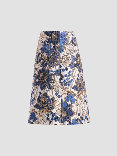 Simkhai Women's Skye Floral Brocade Midi Skirt In Blue