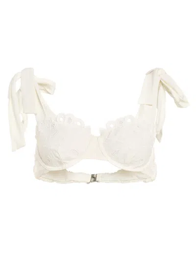 Simkhai Sofie Embroidered Tie-strap Bikini Top In White