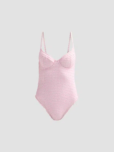 Simkhai Suni Textured Gingham One-piece Swimsuit In Pink
