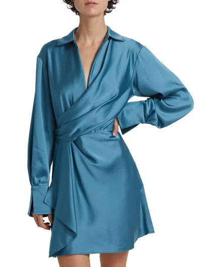 Simkhai Talit Wrap-effect Draped Satin Mini Dress In Blue