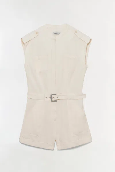 Simkhai Women's Tinka Belted Linen Romper In Ecru In Sand
