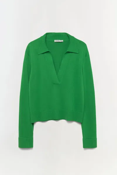 Simkhai Women's V-neck Cotton Cashmere Long Sleeve Polo Shirt In Forest