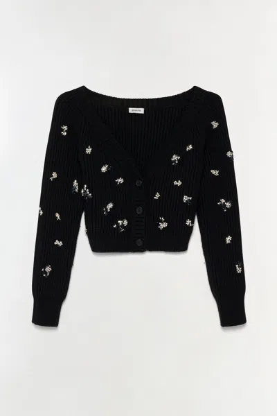 Simkhai Women's V-neck Novah Embellished Knit Cardigan In Black