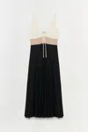 Simkhai Women's V-neck Stephanie Pleated Poplin Midi Dress In Black/multi