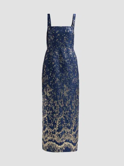 Simkhai Virette Metallic Jacquard Midi Dress In Blue