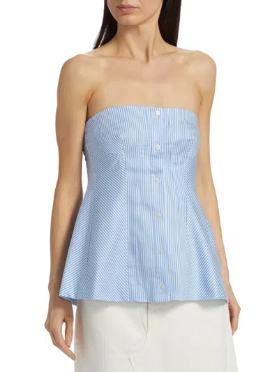 Simkhai Vivvy Strapless Striped Cotton-poplin Bustier Top In Blue