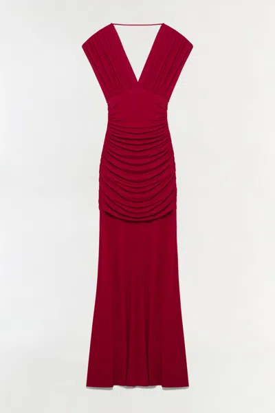 Simkhai Women's V-neck Norvelle Draped Jersey Gown In Lipstick In Red