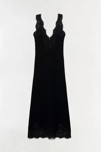 Simkhai Women's V-neck Zinnia Lace Cashmere Midi Dress In Black