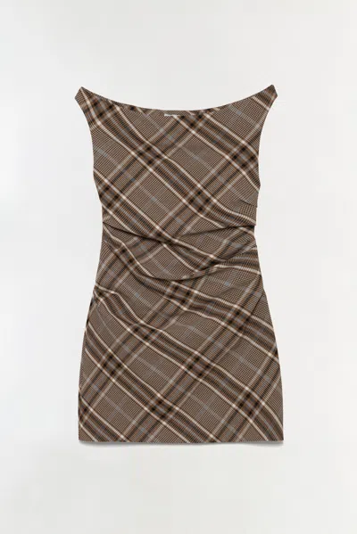 Simkhai Women's Wells Off-shoulder Mini Dress In Otter Plaid In Brown