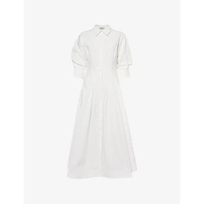 Simkhai Jazz Pleated Cotton-blend Poplin Midi Shirt Dress In White