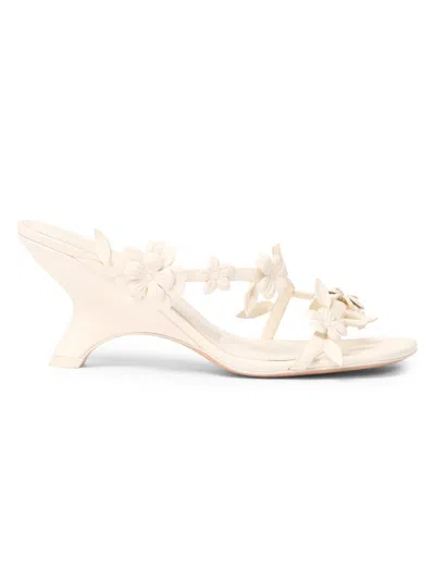 Simkhai Willow Floral Applique Leather Sandals In White