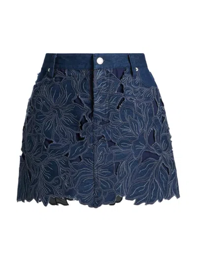 Simkhai Women's Winnie Floral-appliqué Denim Miniskirt In Blue