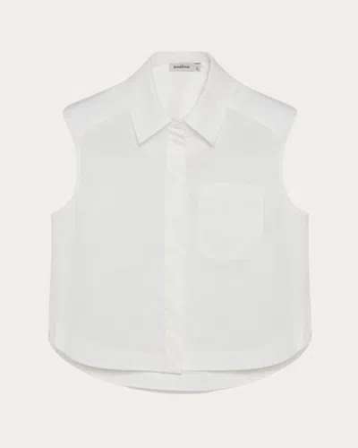 Simkhai Women's Winslow Poplin Cropped Sleeveless Shirt In White