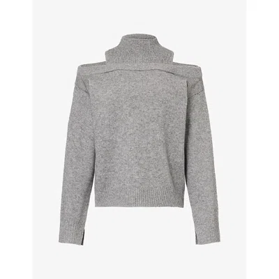 Simkhai Womens Alessa Ribbed Wool-cashmere Blend Sweater Grey Melange Xl In Gray